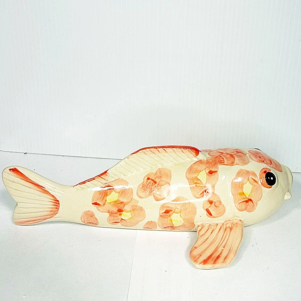 Vintage Koi FishCream Orange Ceramic Figure 12.5